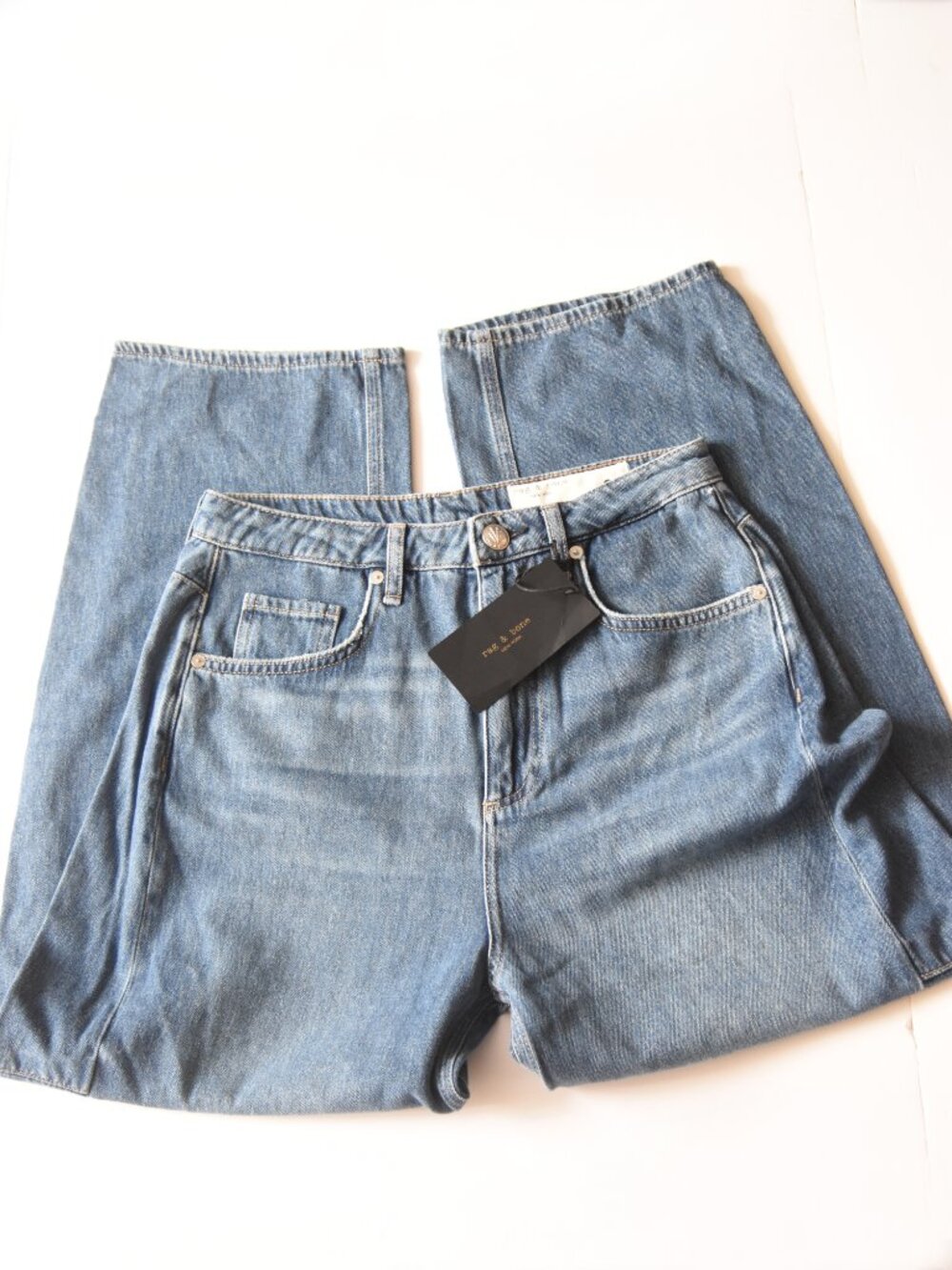 NWT Rag & Bone Chase High Rise Barrel Jeans Latrobe Blue Size 26 $268 Curved Leg - Picture 6 of 11